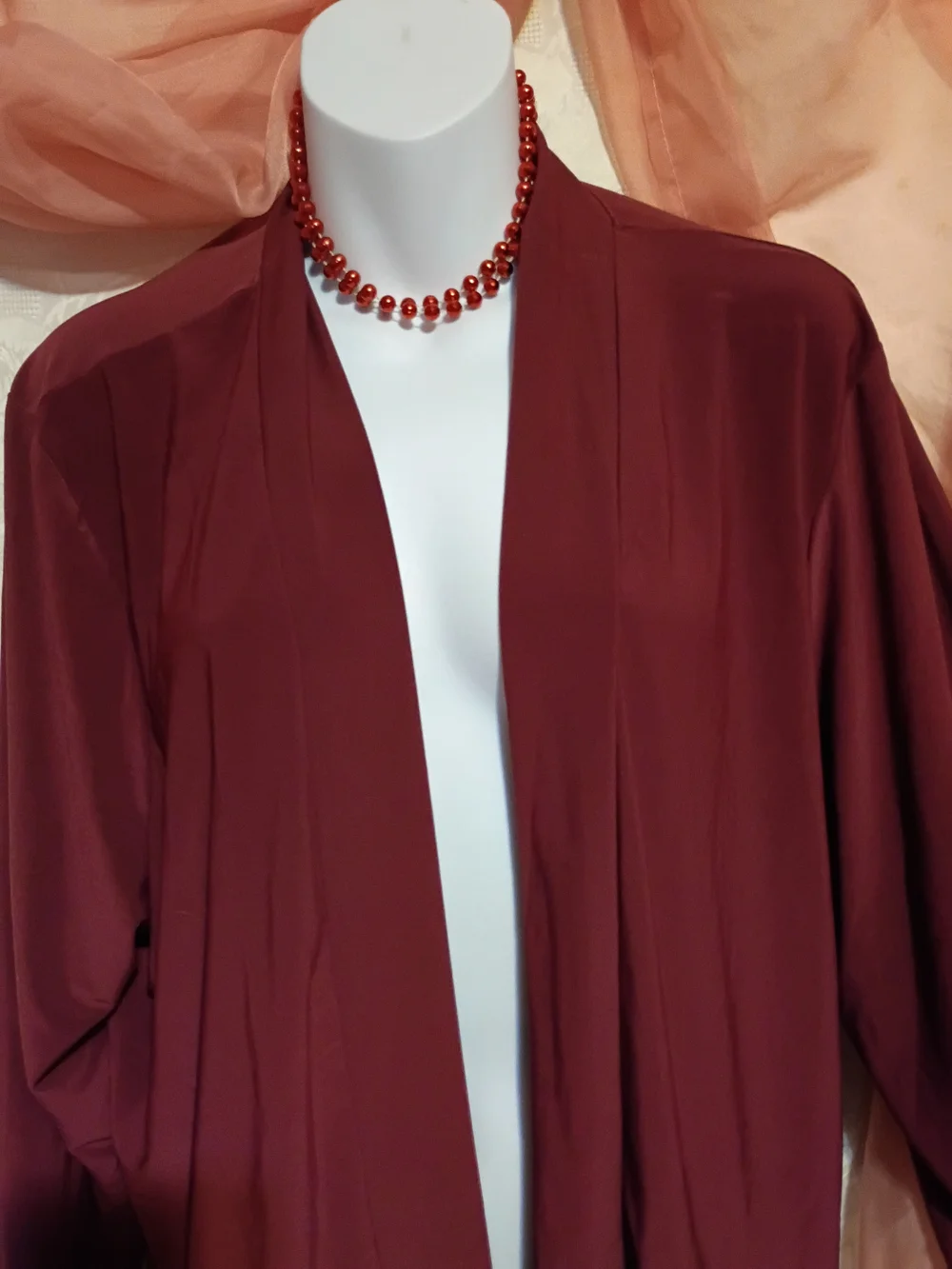 Women’s Open-Front Burgundy Polyester Cardigan